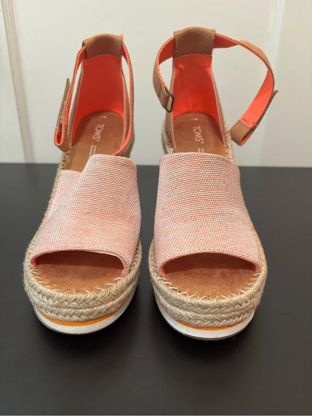 Toms Coral Canvas Espadrille Wedge Sandals